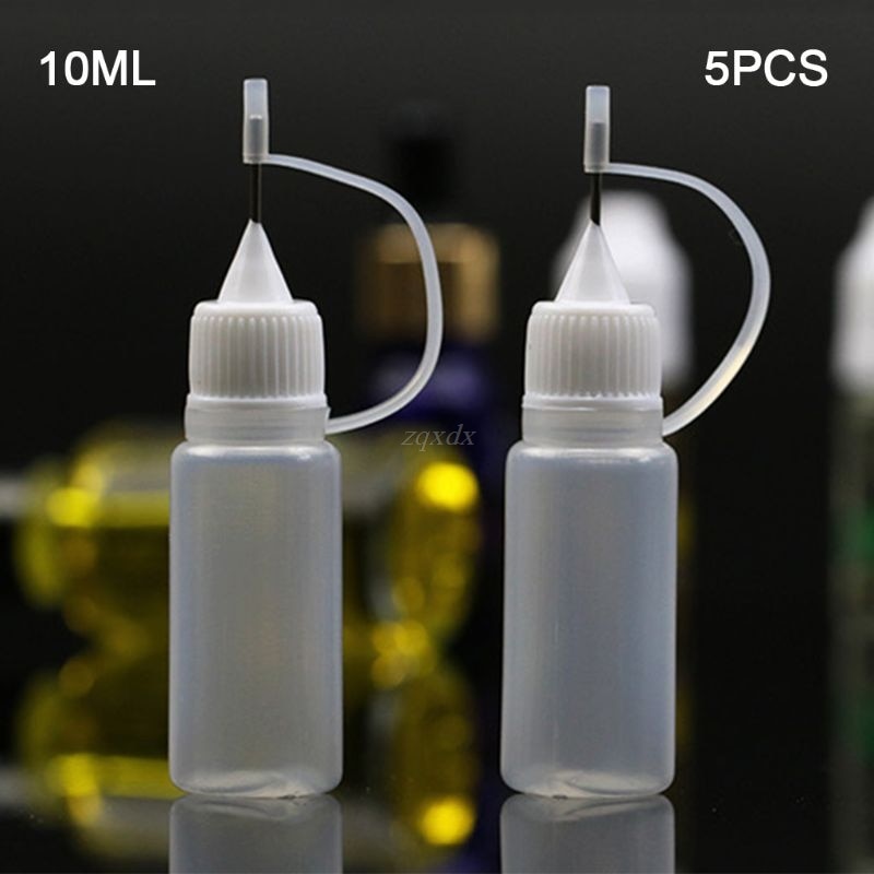 5 x10ml tomma plastflaskor för vätskedroppar med metallnål