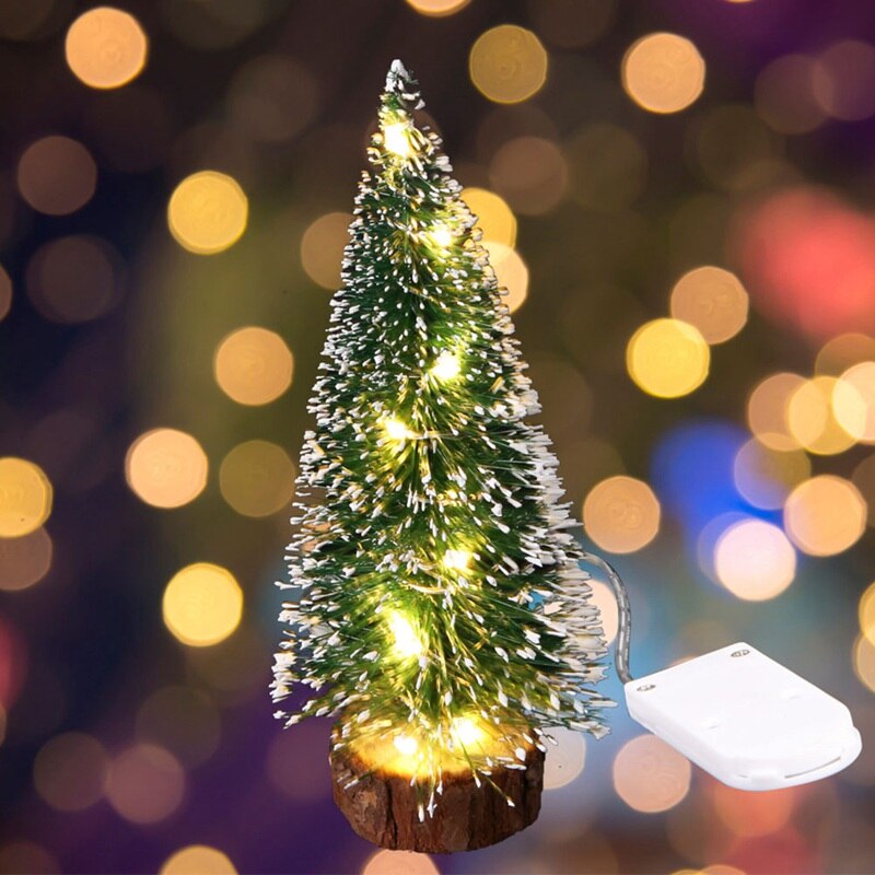 1pc LED Light Mini Artificial Christmas Trees Decorations Festival Tabletop Miniature Snow Frost Xmas Tree Decor 4Sizes