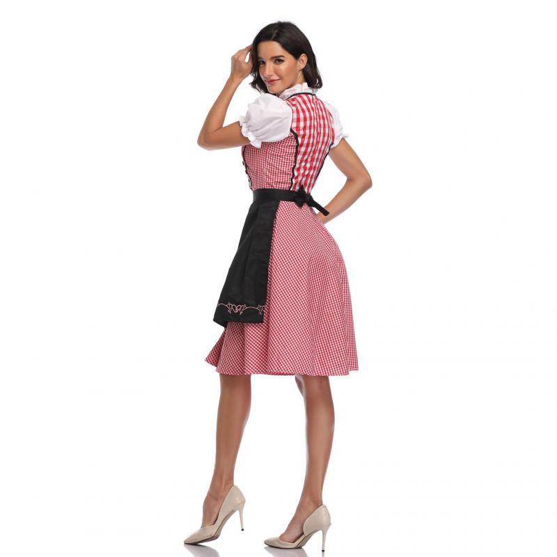 Robe traditionnelle allemande à carreaux de pour femmes adultes, tenue de fête fantaisie pour Halloween Cosplay