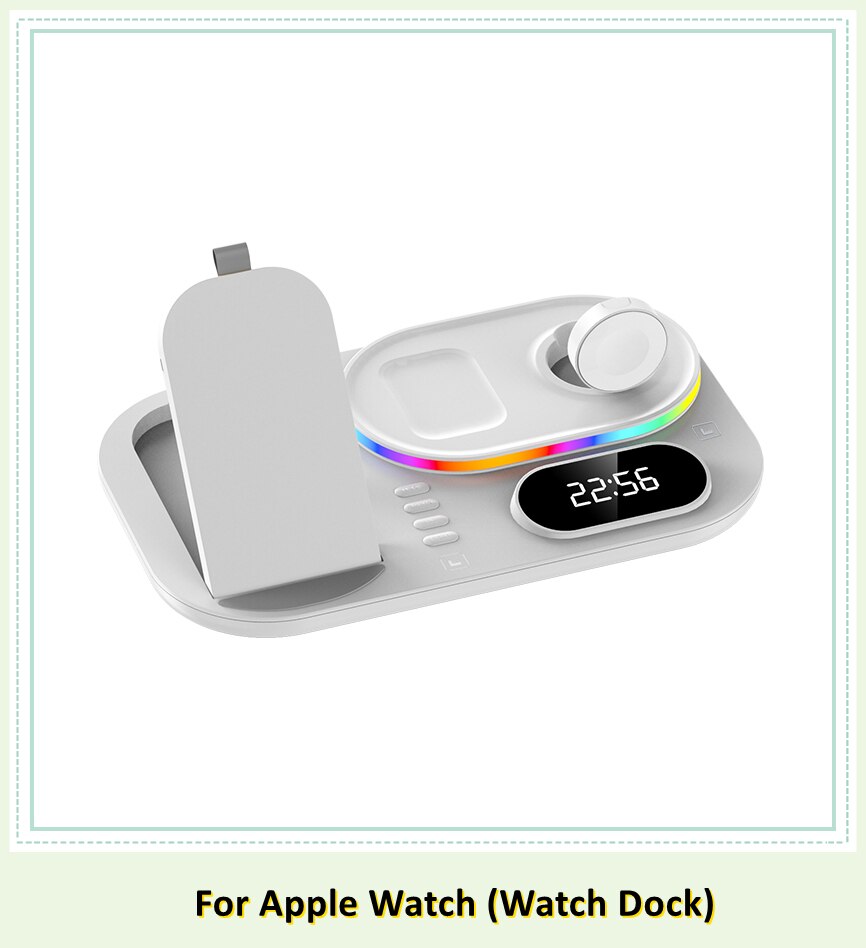 LED 4 in 1 Wireless Charger Dock Qi Fast Charging Station for Apple Watch Airpods iPhone 12 13 Pro Samsung S21 Note Mobile Phone: White apple