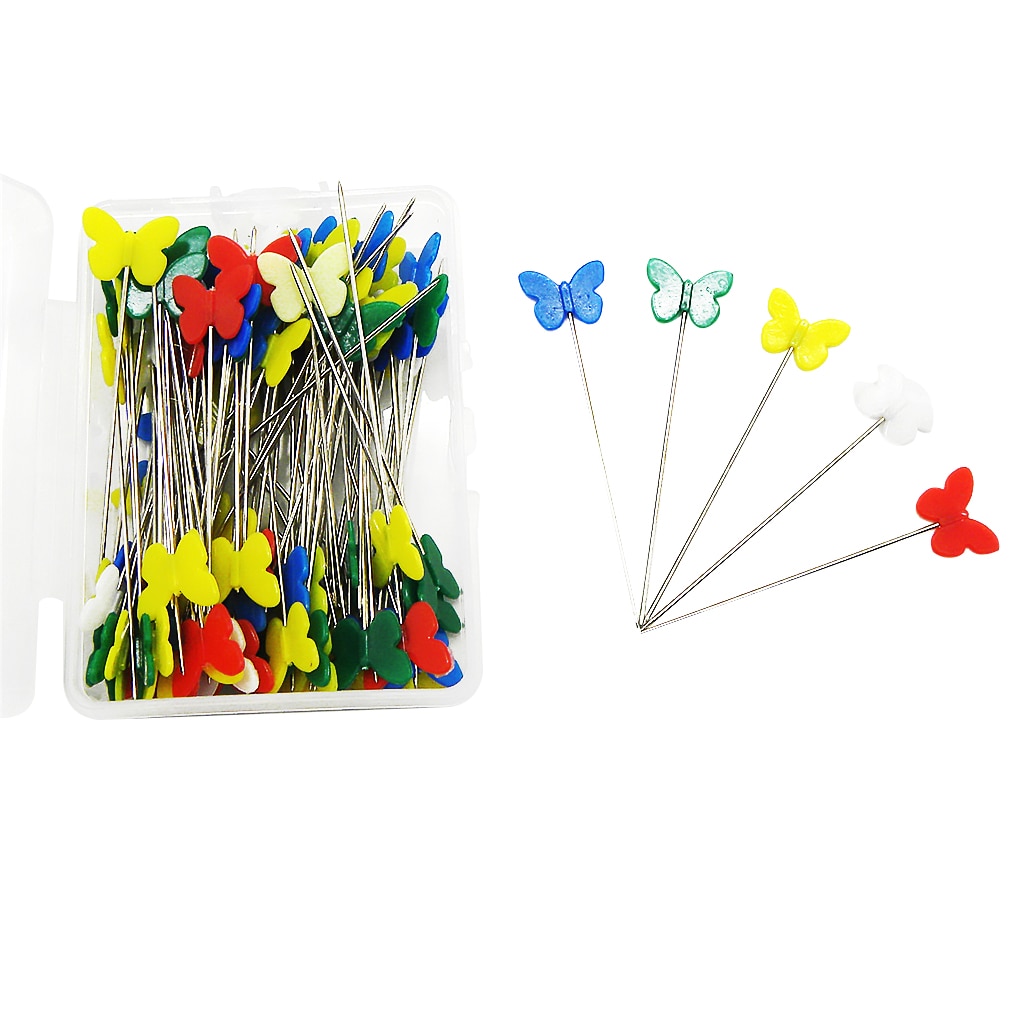 Alfileres de cabeza plana de plástico, agujas de coser de colores variados, DIY, 100 Uds.: 03