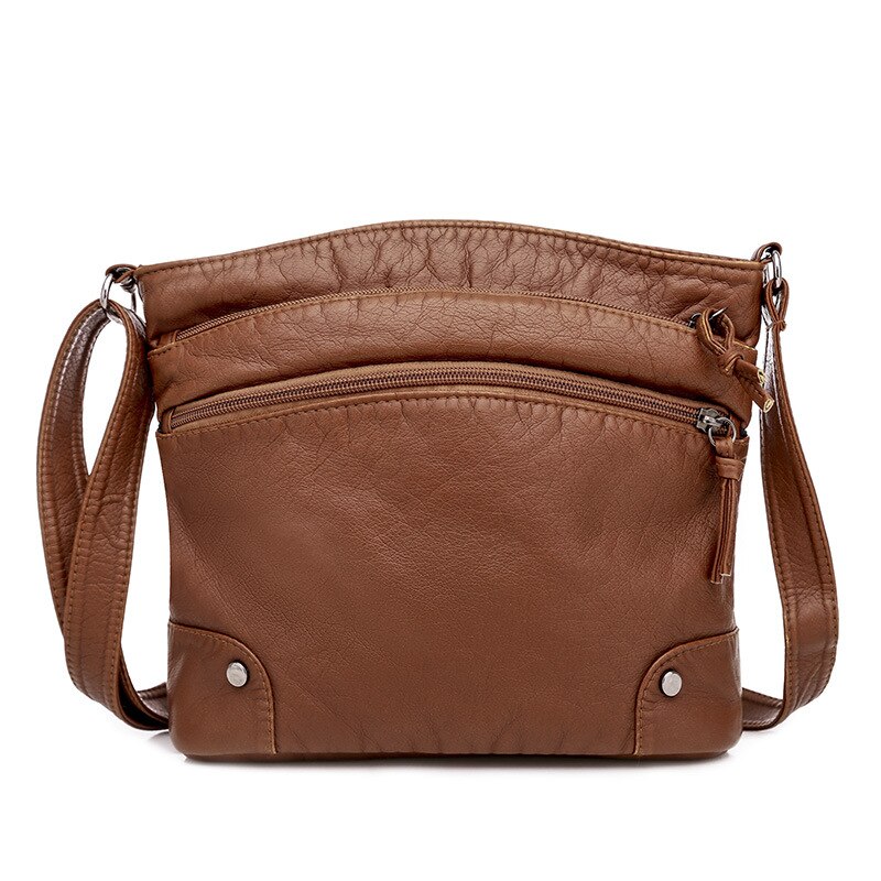 Zachte Lederen Handtassen Vrouwen Schoudertassen Retro Kleine Zakken Gewassen Leer Casual Mode Messenger Bag Trendy Vrouwen