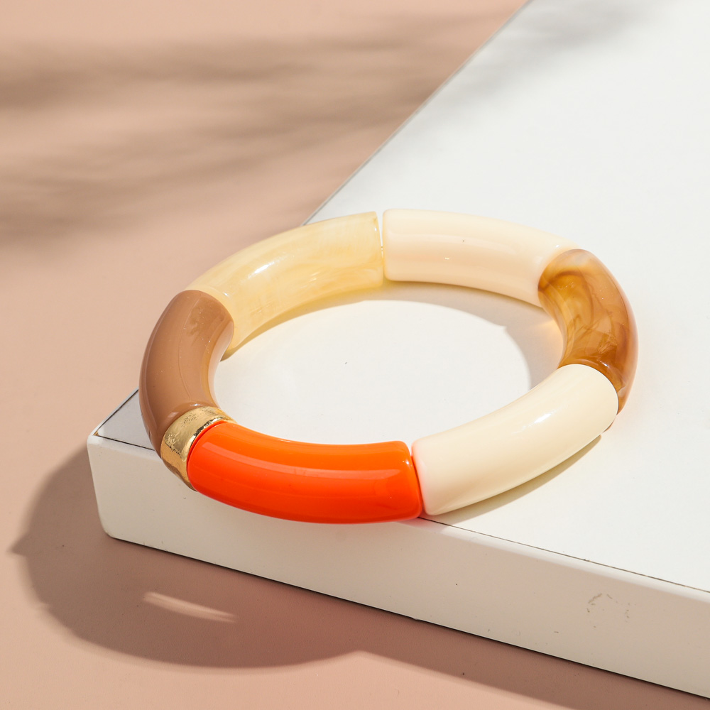 Nueva pulsera apilable de acrílico de tubo de bambú grande para mujeres y hombres, brazalete elástico con cuentas gruesas de resina colorida Vintage, joyería para parejas