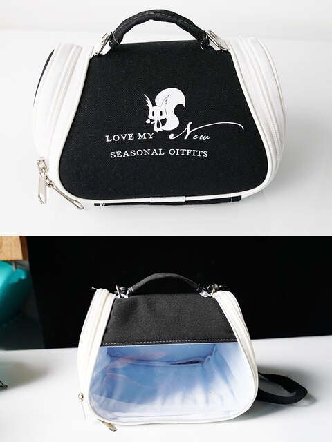 Portable Bird Cage Parrot Carrier Bag Transparent Vine Hamster Lizard Backpack Sugar Glider House for Small Pet Outdoor Travel: Black canvas fleece / S 16X16XH12.5CM