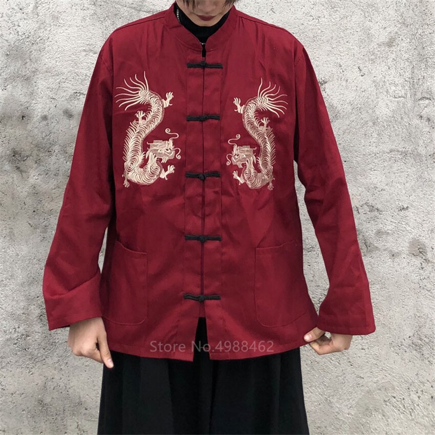 Ropa china con bordado de dragón tradicional para hombre, camisas Vintage,  ropa de Año , chaqueta Hanfu para – Grandado