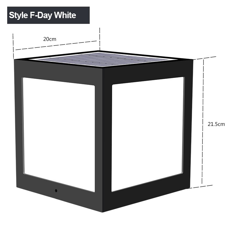 Solar Column Courtyard Light Garden Villa Square Head Sun Power Outdoor Led Lamp Waterproof Rural Landscape for Gate Street: Style F Day White