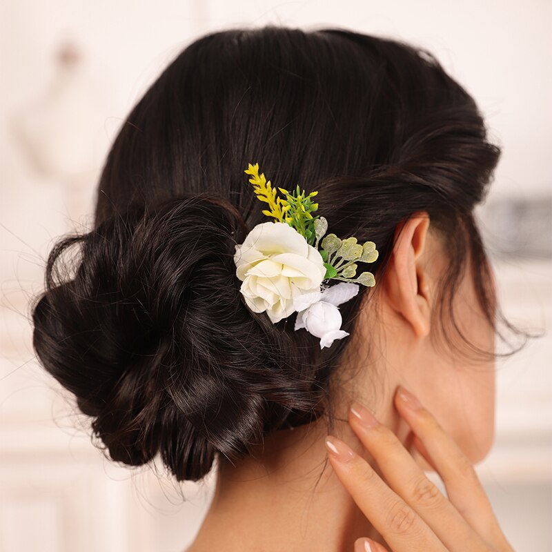 Romantische Licht gelb Hochzeit Haar Pins Blatt Braut haar clip Blume Haar Zubehör für braut dekoration