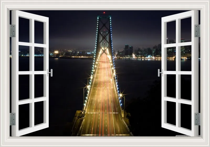 3D Window View wall Sticker York Brooklyn Removable Night Wall Art Wallpaper Kitchen Room decor aesthetic poster prints: 16x24inch 40x60cm / W0161
