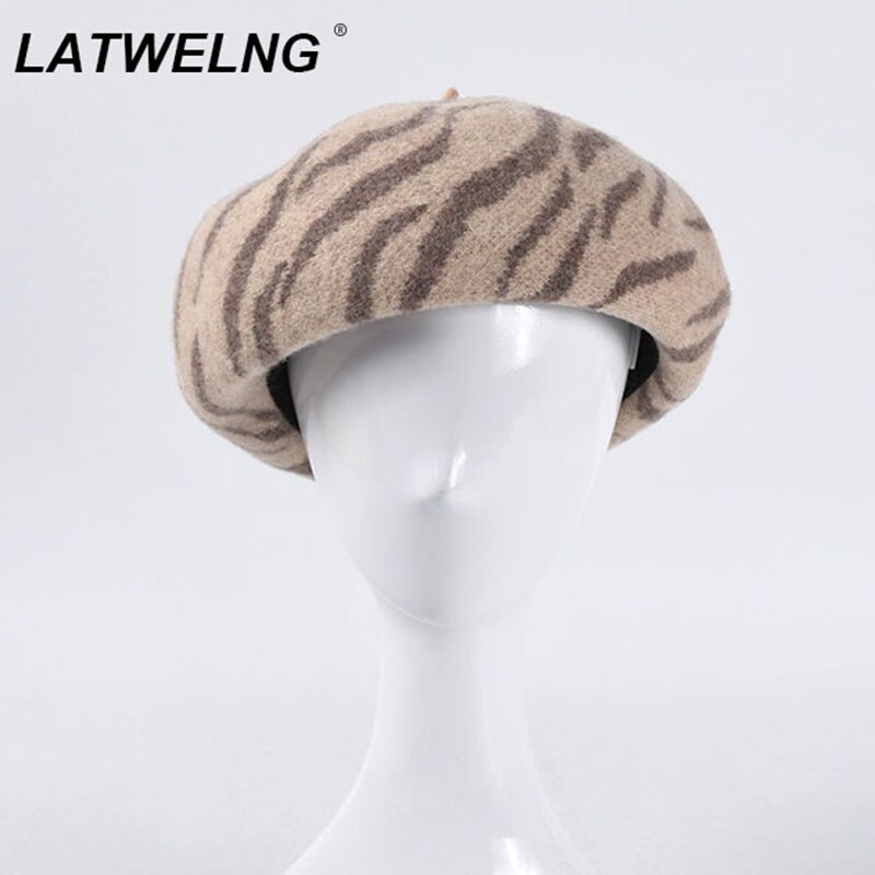 ¡Novedad de ! Boina de lana con estampado de cebra para mujer, sombreros franceses de otoño-invierno, boinas amarillas para mujer, sombrero de champiñón,
