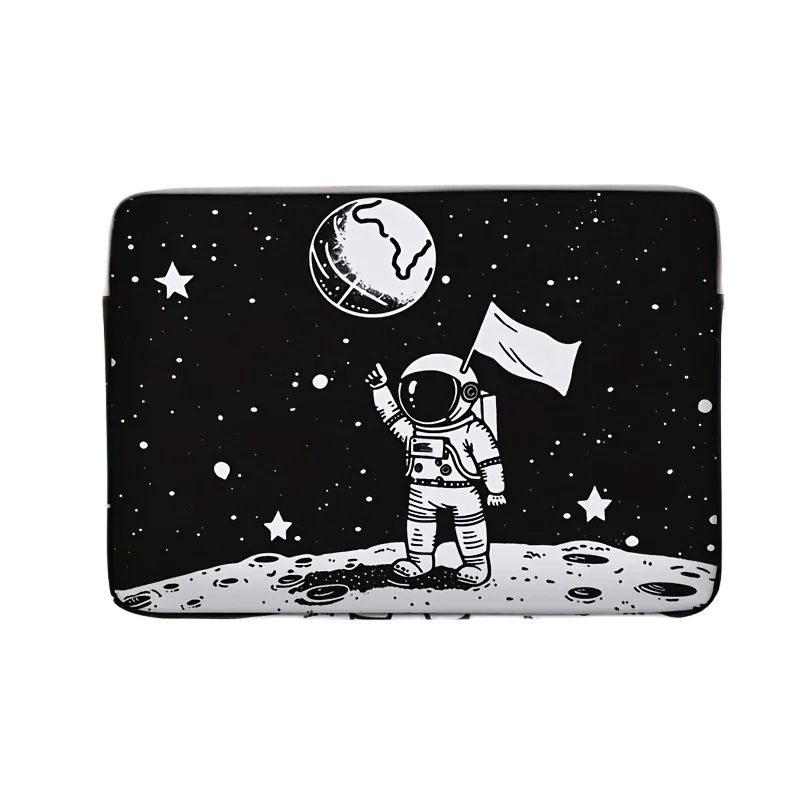 One piece set, two styles, astronaut patterned laptop bag and briefcase, suitable for 14 inch laptops: black