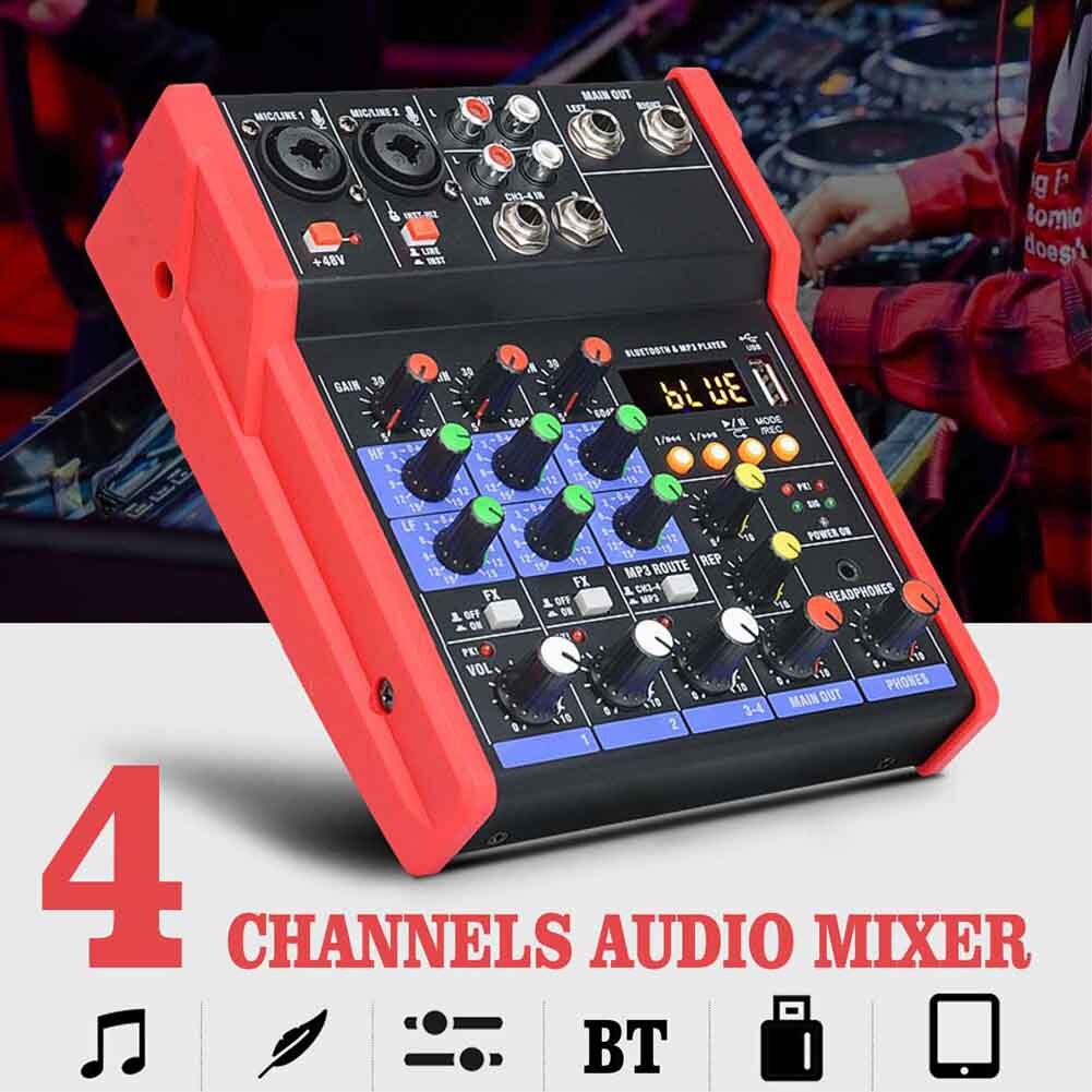 4 Kanalen Studio Geluidskaart Live Performance Karaoke Dj Console Portable Stage Muziek Ktv Stereo Bluetooth Mini Audio Mixer Thuis