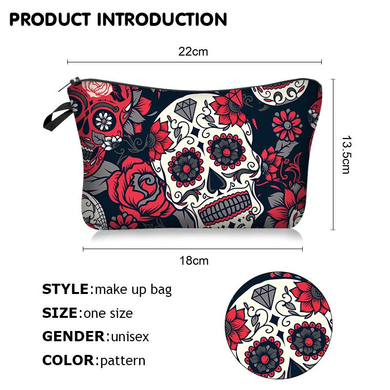 Fudeam Polyester Skull Print Patroon Vrouwen Waterdichte Cosmetische Tas Toilettas Opslag Organiseren Reizen Make-Up Tas Vrouwelijke Wassen Pouch