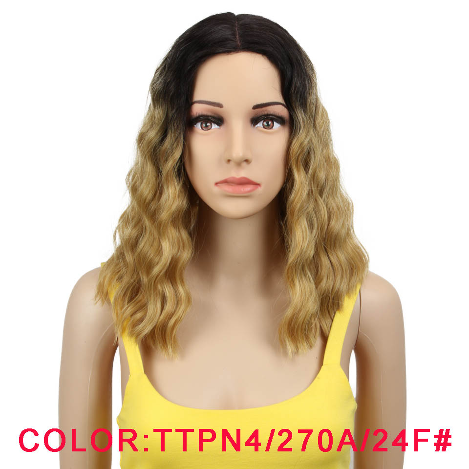 Pelucas sintéticas mágicas de 14 "con flequillo rosa y rojo, resistentes al calor, ondas al agua, para mujeres negras, encaje de estilo africano y americano: TTPN4-270A-24F