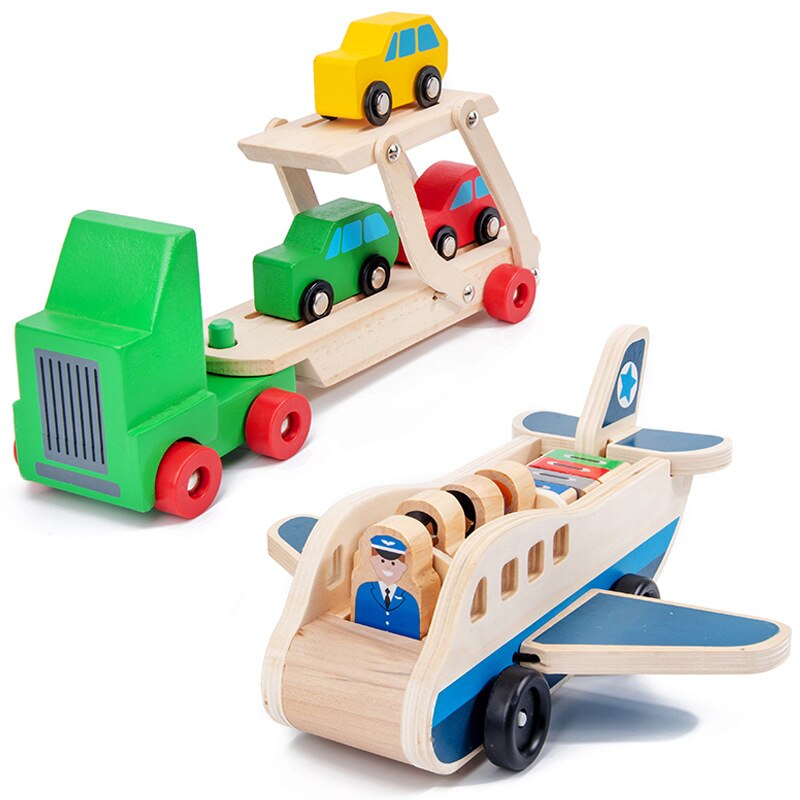 Baby Holz Doppel Decker Lkw Spielzeug Transport fahrzeug Luftfahrt flugzeug Modell Holz Spielzeug für freundlicher