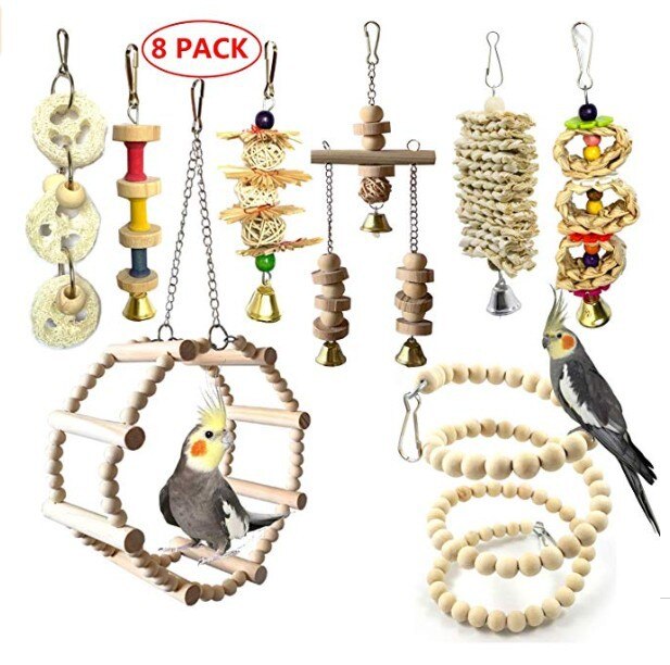Wood color parrot toy bird toy set environmental protection: LN-902--8pcs