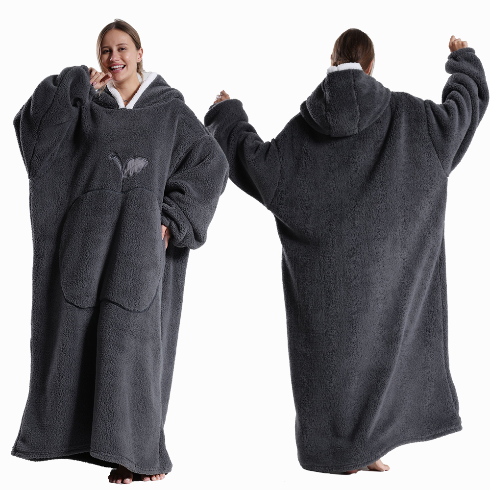 Suéter con capucha de invierno para mujer, manta polar de gran tamaño con mangas, Bolsillo grande, Sudadera con capucha de TV gruesa y cálida, bata para pareja: Azul
