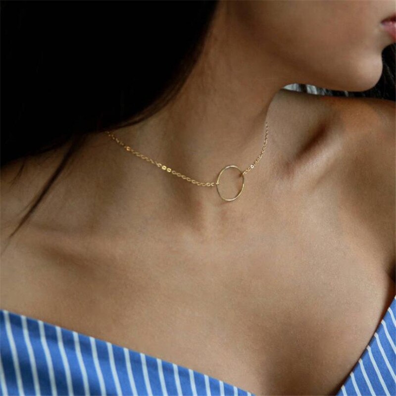 Simple Gold Color Circle Round Choker Neecklace For Women Girls Punk Geometric Tiny Chain Necklace Jewelry Friend Party