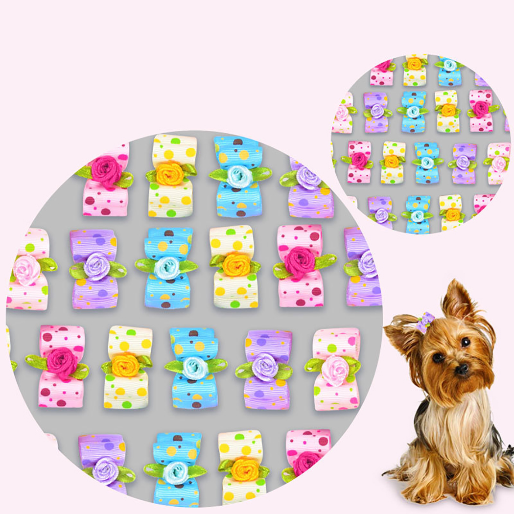 Cute Ribbon Puppy Medium Small Dog Hair Bows Random Colors Pet Hair Accessories Pearls Style Flower Pattern Dog Bows