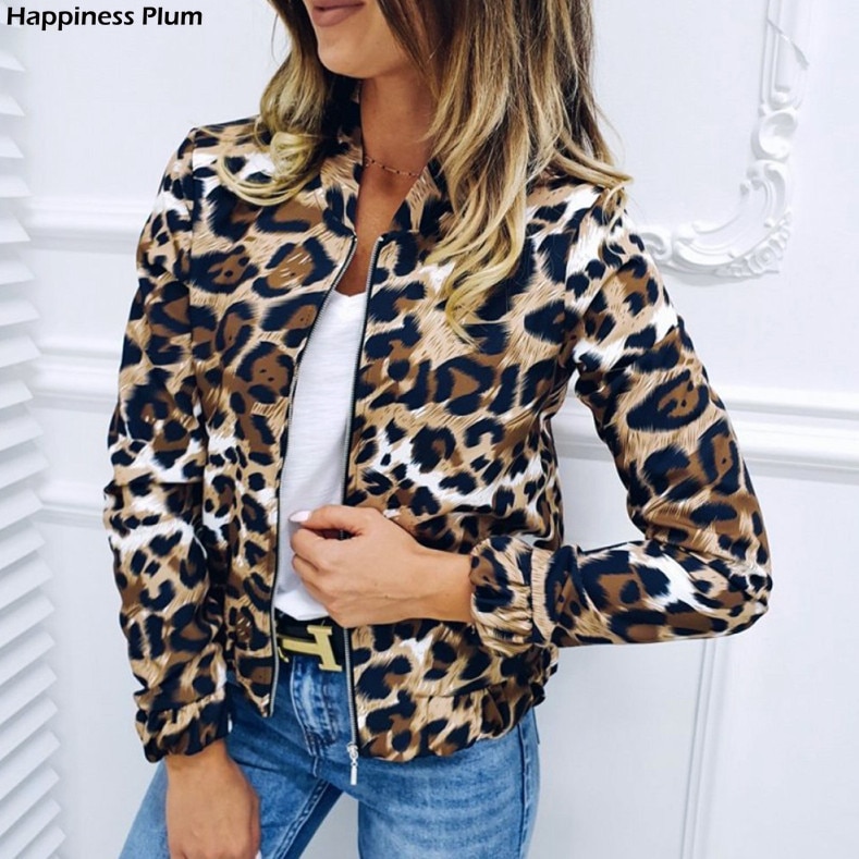 Women's Zipper Short Jacket with a Tiger & Leopard Print main image 0