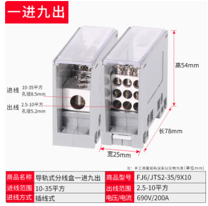 Fj6/ jts 2- skinne koblingsboks med flerbruksledning ,1 in parallell koblingsblokk for flere utganger til luftbryterboks: Multi