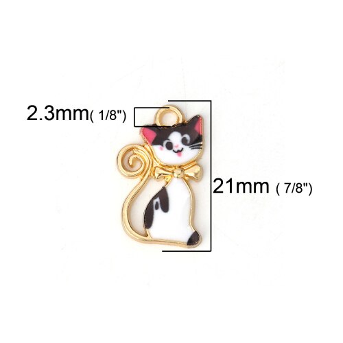 DoreenBeads Zinc Based Alloy Charms Pendant Cat Animal Gold Orange Black White Colorful Enamel 21mm( 7/8&quot;) x 13mm( 4/8&quot;), 10 PCs: 4