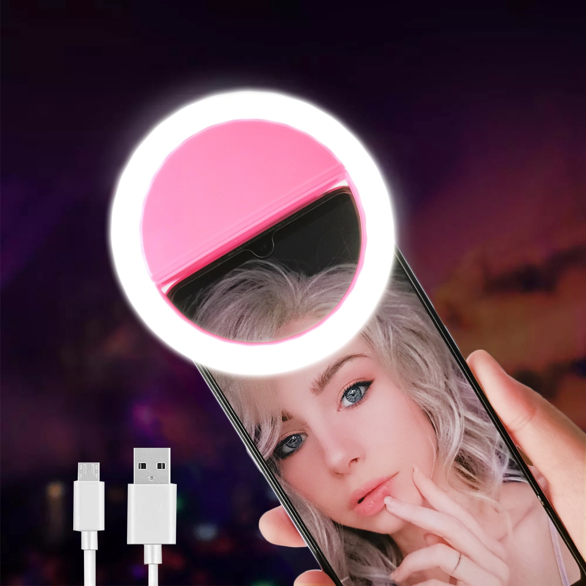 Bärbar led selfie lampring blixtbelysning led lampor dekoration mobiltelefoner foto nattljus spegel neonskylt selfie ring