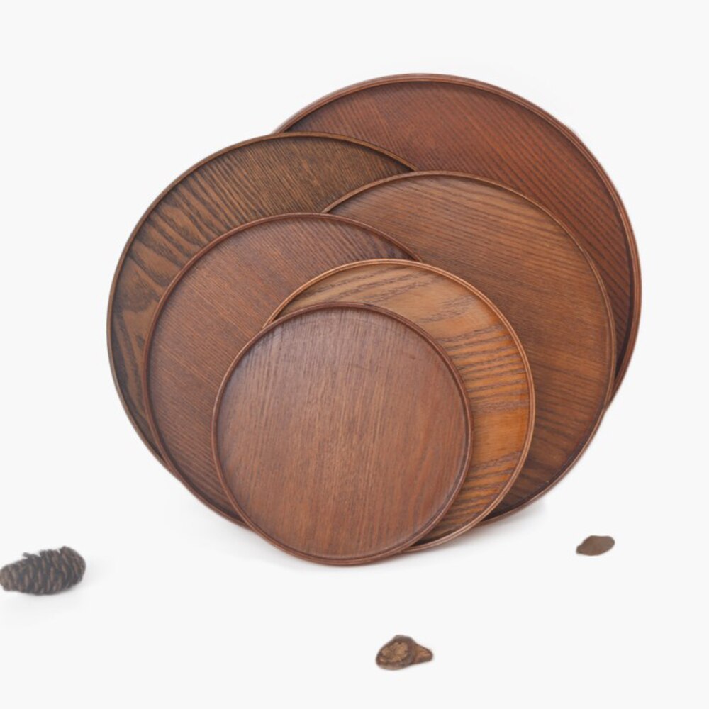 Home Decor Display Dish Round Fruit Desktop Holder Wooden Plate Storage Tray Food Keeper Dessert Kitchen Snack Restaurant Bar