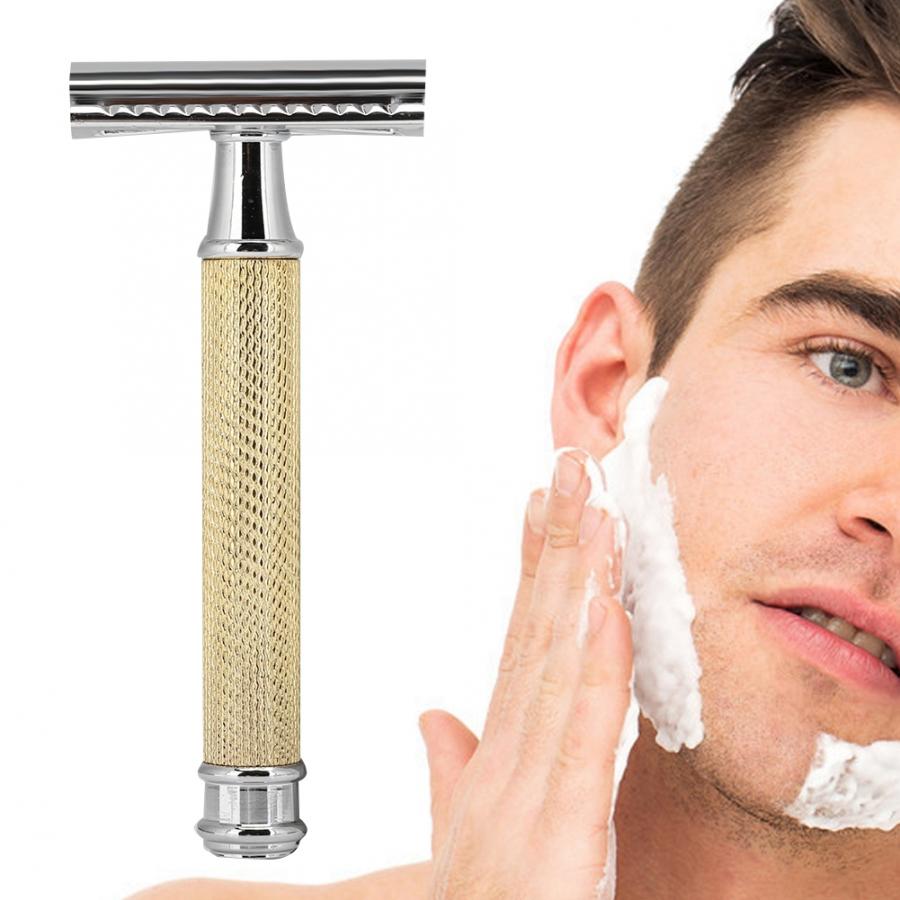 Classic Manual Shaver Metal Handle Double Edged Safety Shaving Tool for Men Use: Gold