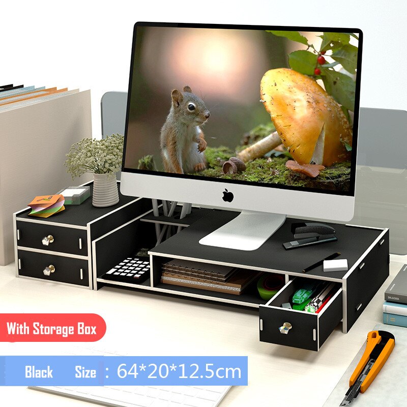 Computer desk monitors add height frame Computer stand desktop with storage monitor base laptop desk PC table NoteBooks Office: with storage box 3