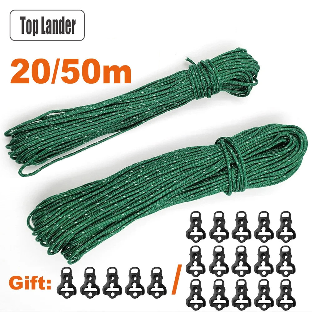 2.5mm reflekterande tältrep höghållfast 20m 25m 50m multifunktionell lina campingtält presenning tillbehör klädlina paracord