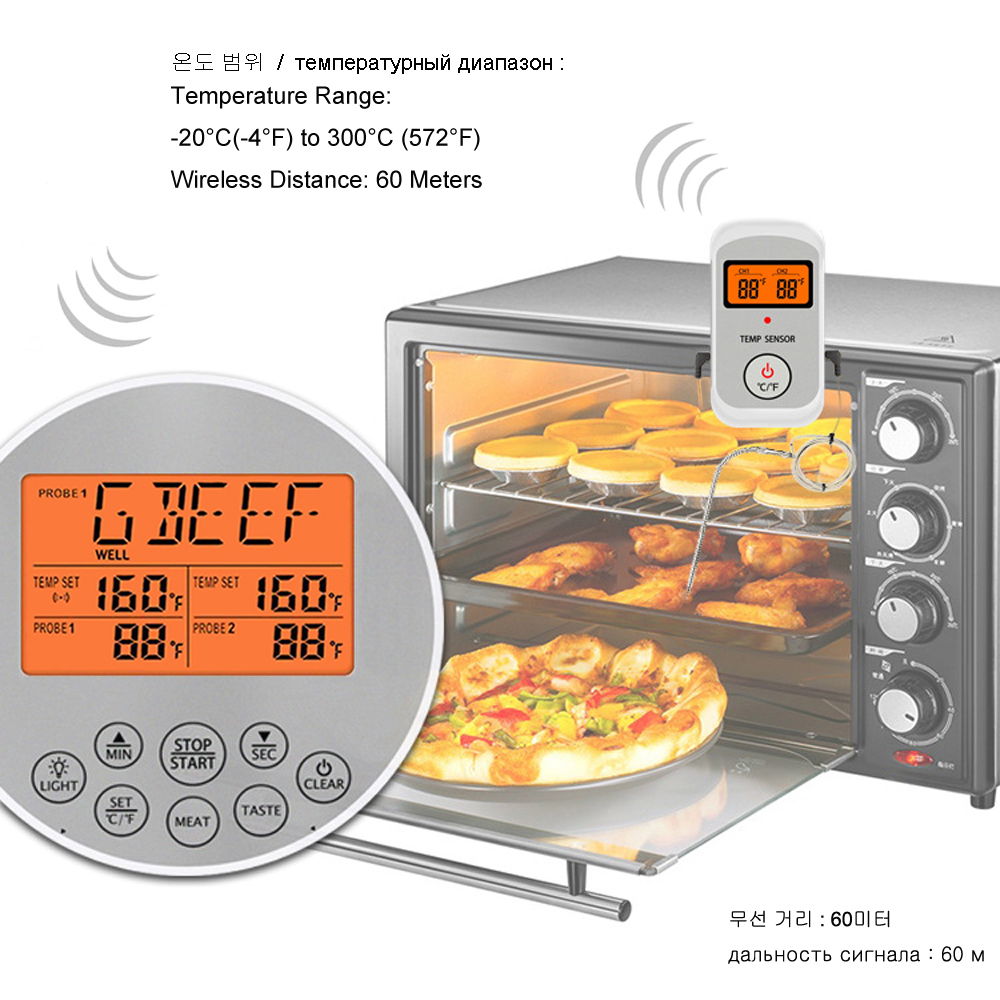 Huishouden Digitale Keuken Voedsel Koken Steak Vlees Grill BBQ Thermometer Oven Roker Draadloze Temperatuur Monitor instant lezen