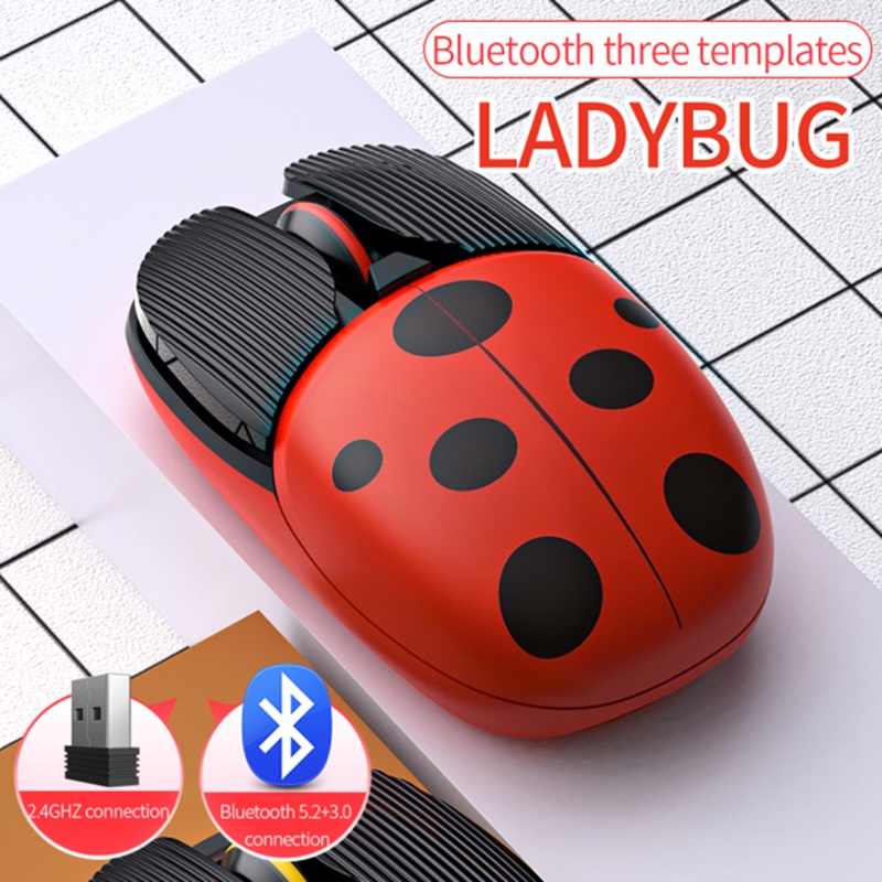 Wireless Bluetooth Mouse Cute Mouse Dual Mode Rechargeable Type-C Silent 2.4G USB Gaming Mute Mice for Laptop PC Girl: ladybug