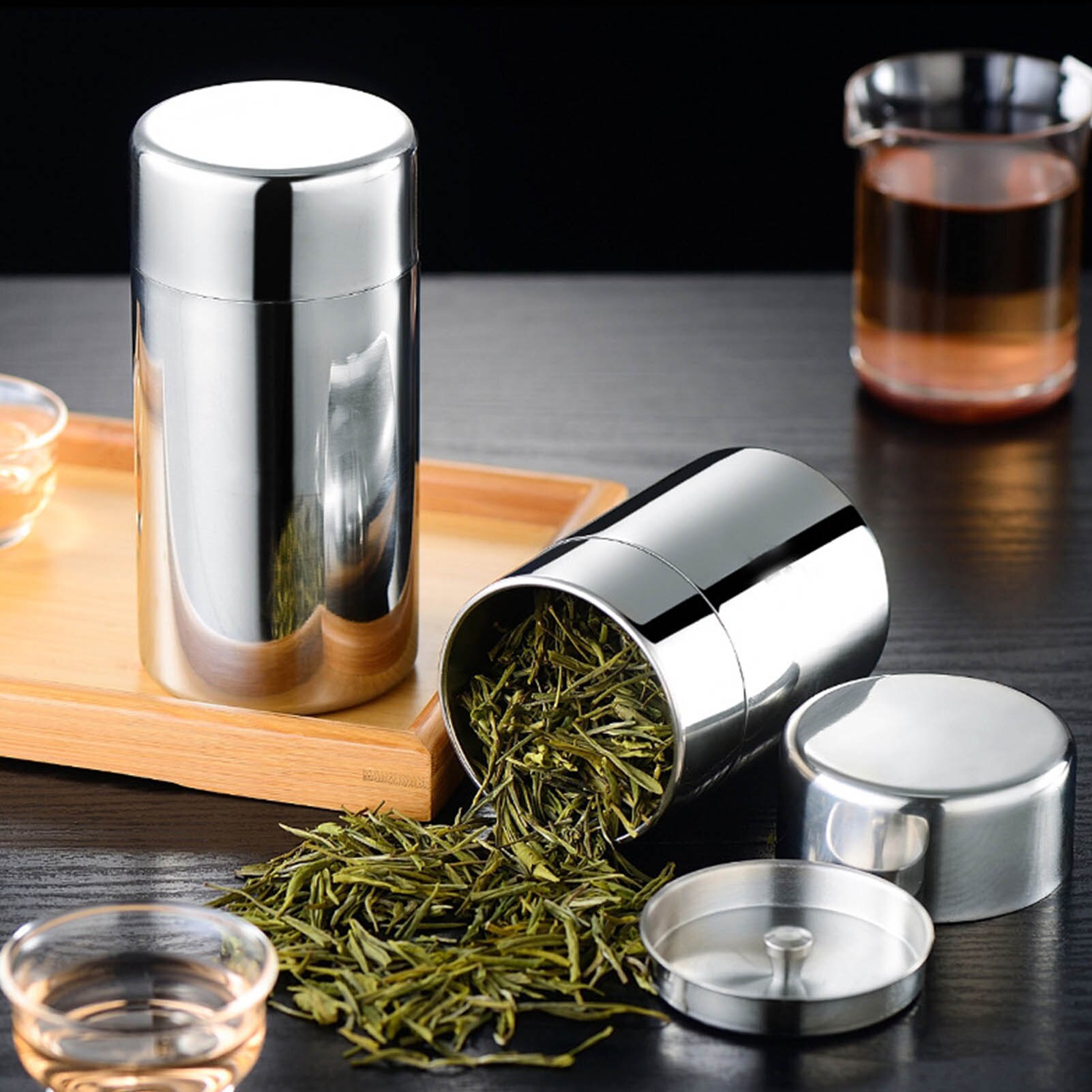 Recipiente de acero inoxidable con tapa hermética para té, recipiente de lata para té suelto, Mini olla de sellado de Metal portátil para el hogar