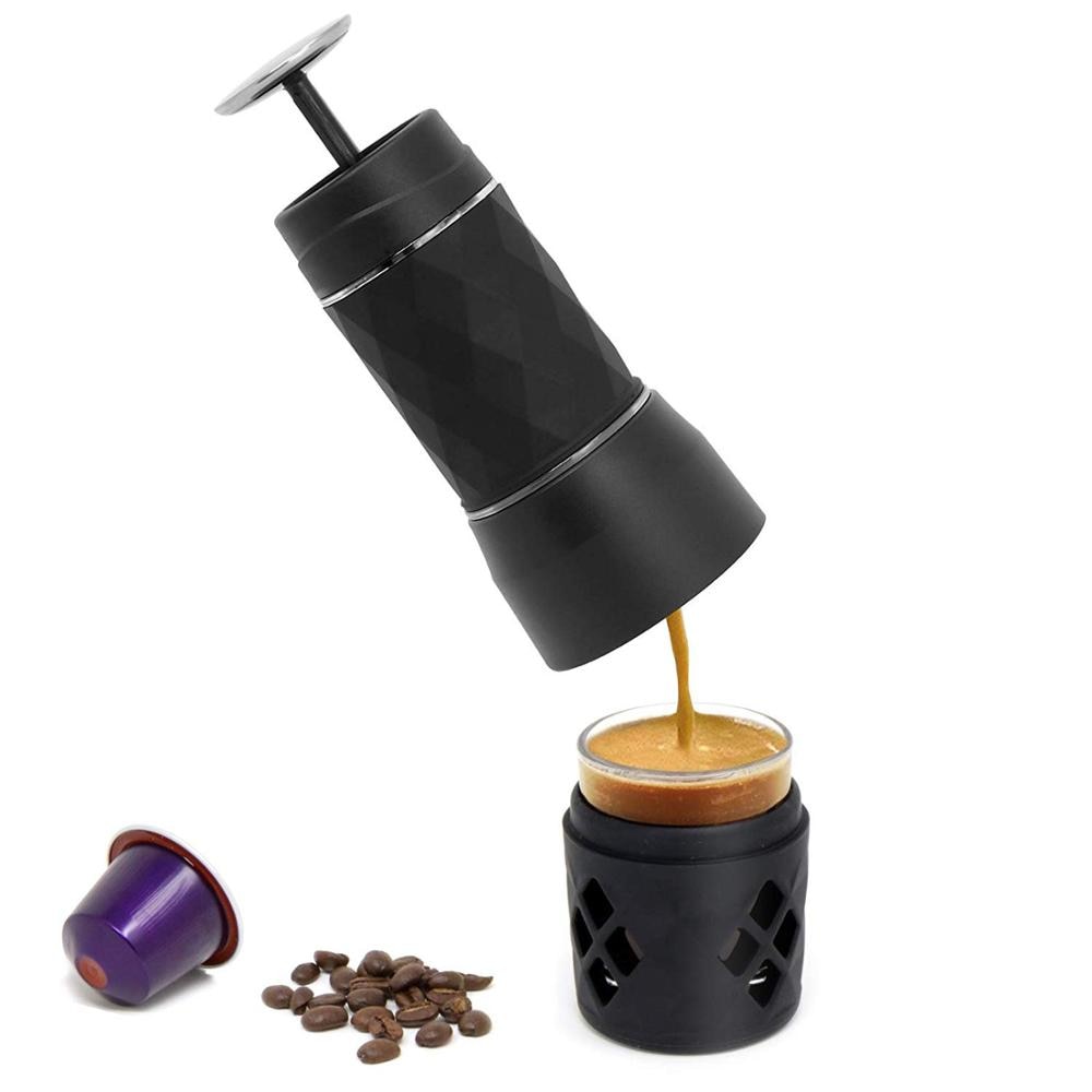 Handleiding Koffiezetapparaat Hand Druk Draagbare capsules koffie machine voor Nespresso Capsules & Gemalen Koffie, Mini Espresso Machine