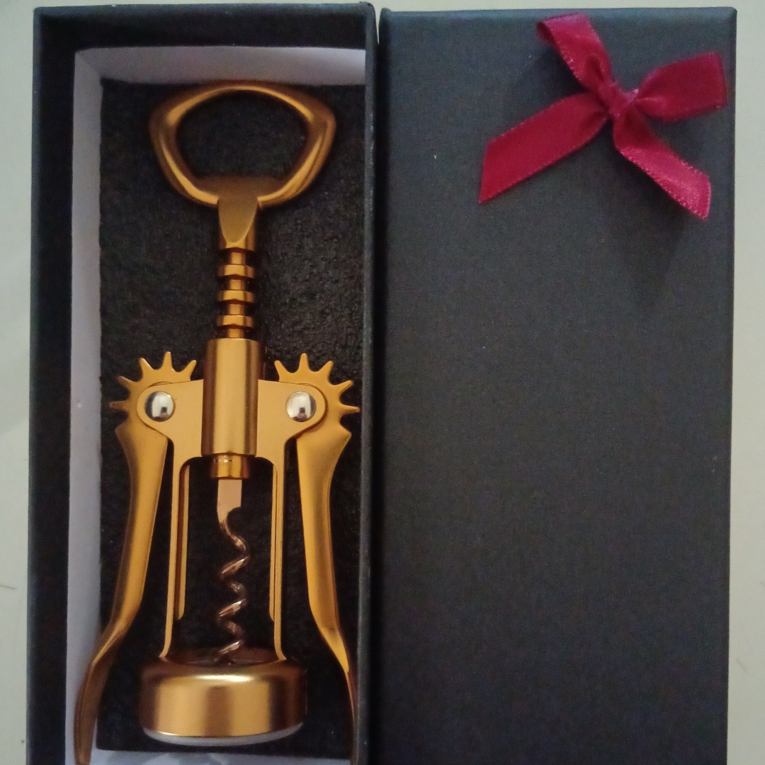 Dark Gold Wine Opener Wing Corkscrews with Beer Bottle Opener Stooper and Bag in Box for Kitchen Accessories Idea: Blue