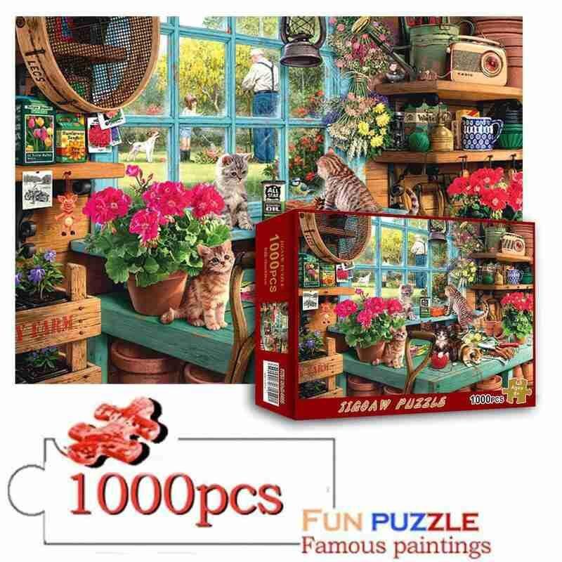 Puzzle 1000 Pieces Decompression Jigsaw Puzzles Paper Window Flower Cat For Kids Early Education Toys Adults Reduce Stress Toys: Default Title