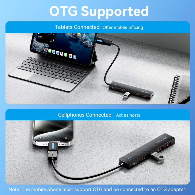 Vention Usb Hub 4 Port ABS Hub USB 3.2 10Gbps do laptopa Multi Splitter Adapter do Xiaomi Macbook PC Akcesoria komputerowe