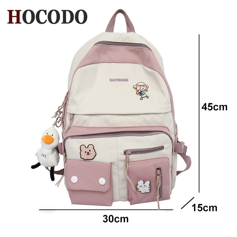 HOCODO Kawaii Women Backpack Female College Bookbag Student Backpack Cute School Bags For Teenage Girl Travel Mochila: Pink / Without pendant