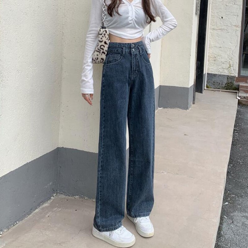 Jean Vintage bleu Patchwork pour Femme, pantalon à jambes larges, Streetwear, ample, printemps, 2022