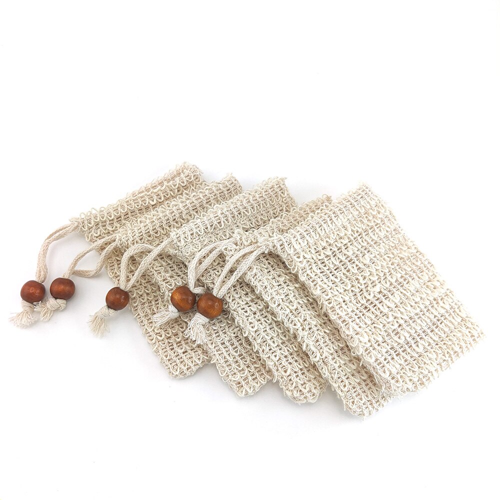 5Pc Natural Exfoliating Eco-firendly Soap Bag Organic Sisal Hemp Bag Soap Bags With Rope For Bathroom
