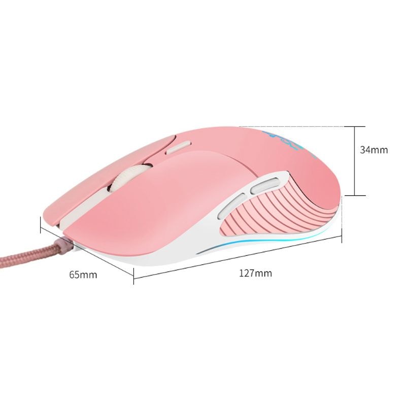 Pink Silent LED Light Optical Game Mice Ergonomic USB Wired Mouse with 3200 DPI and 6 Buttons for PC Notebook Computer Laptop