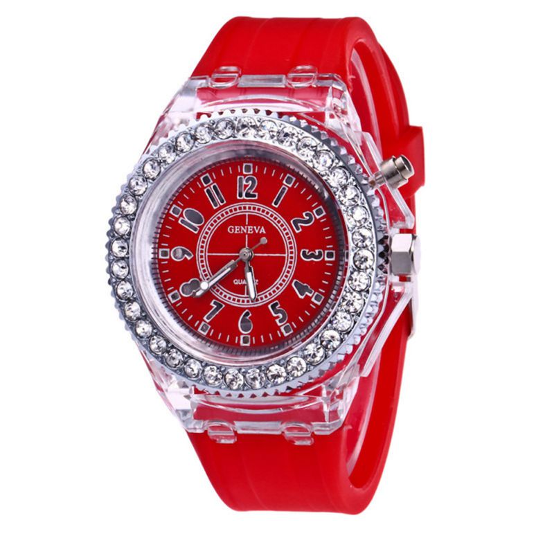 Boy Girl Watch 7 Colors LED Light Colorful Electronic Digital Wrist Watch Clock Children Student Watch: Red