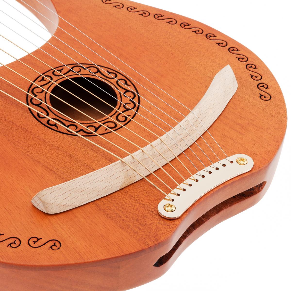 10 String Lyre Harp Solid Mahogany Wood Carving Reindeer with Tuning Hammer String Instrument