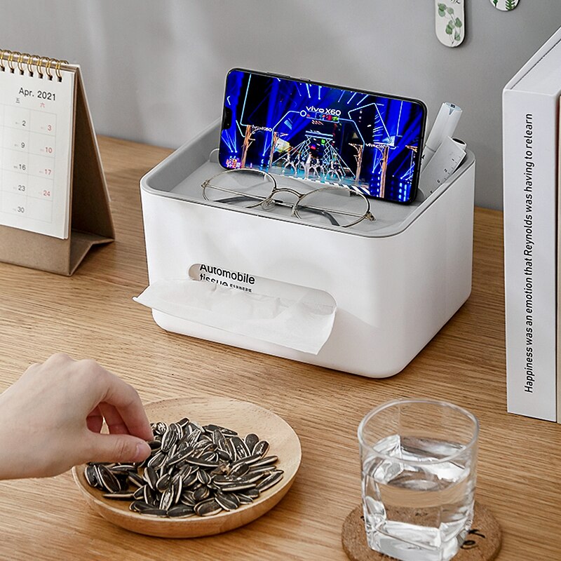 Tissue Boxes Multifunctional Tissue Box Cover Napkin Holder Home Office Remote Control Storage Wipes Case Desk Organizer