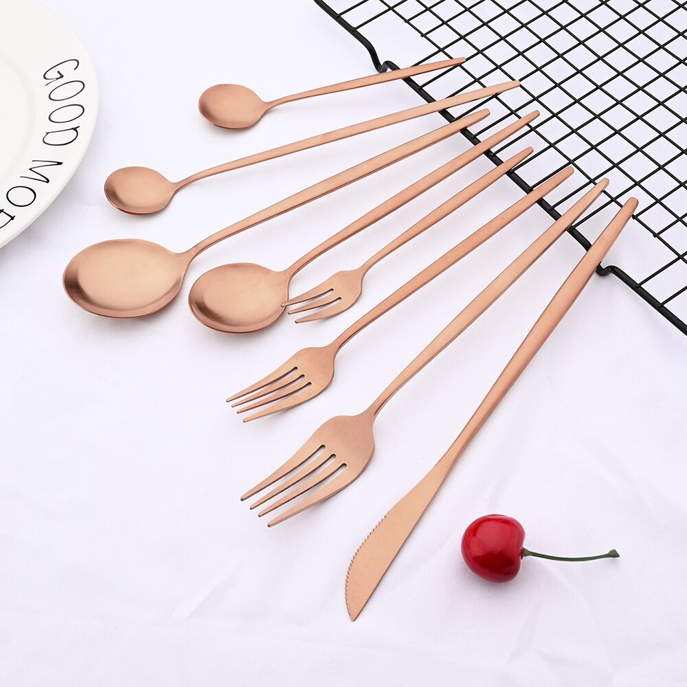 Tableware Matte Rose Gold Cutlery Set Stainless Steel Luxury Dinnerware Home Flatware Dessert Fork Tea Spoon Knife Kitchen Set