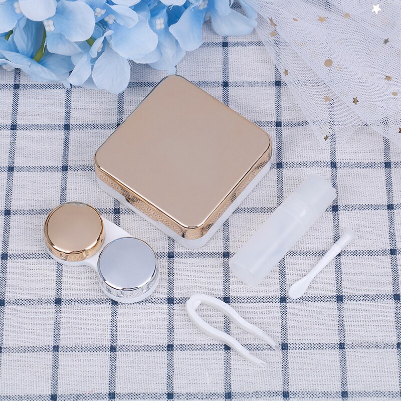 Preciosa caja de Kit de viaje para mujer, estuche para lentillas de colores, Estuche para gafas de contacto de colores con espejo, contenedor para lentes de contacto de ojos: Gold