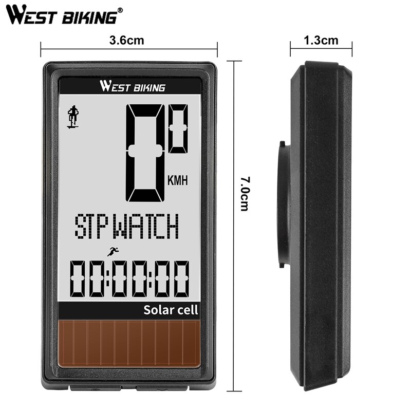 WEST BIKING Bicycle Computer Waterproof Wireless Bicycle Speedometer Stopwatch 5 Languages Solar Bike Computer Speedometer