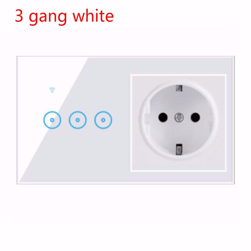 EU Standard Smart Light Switch Panel Wall 1/2/3 Gang wifi Light Switch 90V-240V AC WiFi EU Socket Work with Alexa Google Home: 3 gang white