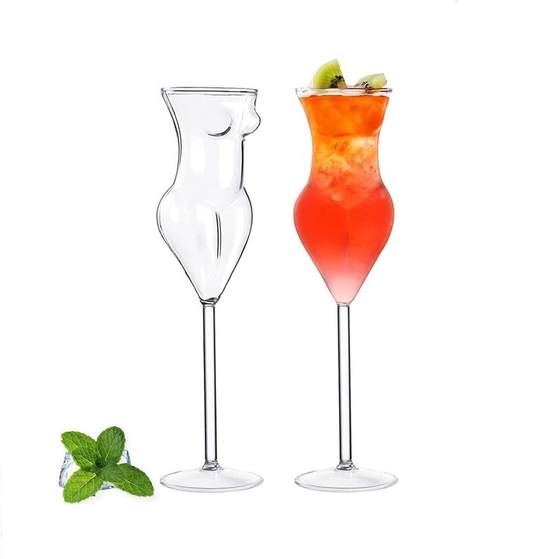 Copa de cristal con forma de cuerpo para mujer, copa de vidrio humano transparente, para beber, 2 unidades: 2PCS
