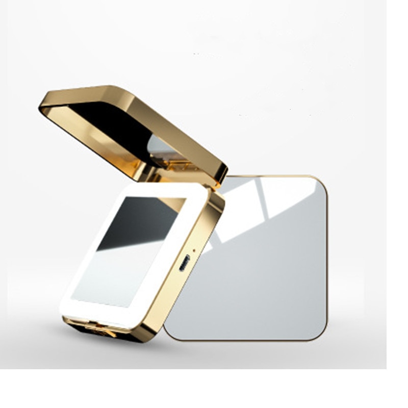 Light 4X Makeup Mirror with LED Pocket Mirror USB Mini Makeup Mirrors Magnifying Mirror Travel Cable-battery Vanity Mirror